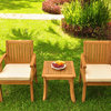 3 PC Outdoor Patio Teak Dining Set: 18" Side Table & 2 Lagos Arm Chairs