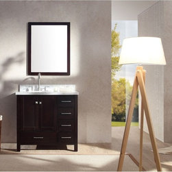 37 inch Single Sink Espresso Finish Bathroom Vanity Carrara White Marble Counter - Bathroom Vanities And Sink Consoles