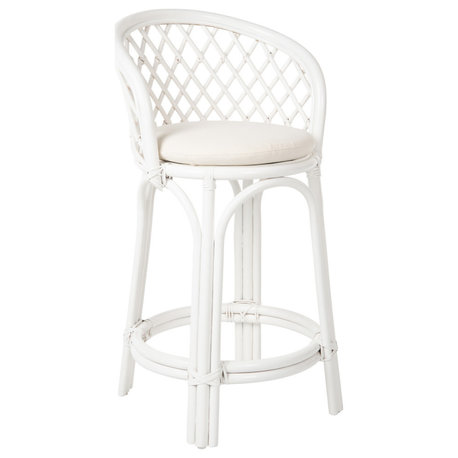 Rattan Criss-Cross Counter Stool, White