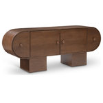 Meridian Furniture - Harlow Solid Wood And Oak Veneer Sideboard/Buffet, Brown - Relax knowing the things you need most are tucked out of sight and within easy reach with this Harlow brown sideboard/buffet. Its rich brown finish and oak veneer, crafted from a mix of solid wood and MDF, embody art deco elegance. Featuring natural wood grain variation, each piece is uniquely beautiful. Multiple drawers with an attractive pull offers discreet storage, blending practicality with timeless design. Enhance your living space with this sophisticated accent that combines function with exquisite craftsmanship.