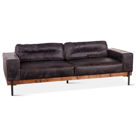 Chiavari Distressed Antique Ebony Leather Sofa