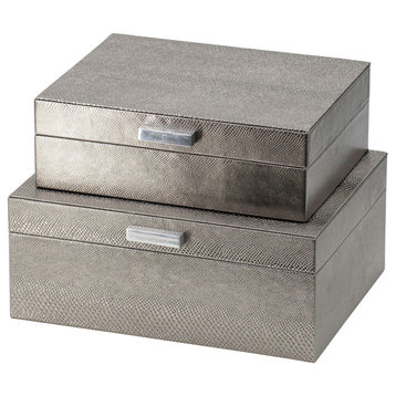 Silver Snake Skin Metallic Boxes, 2-Piece Set