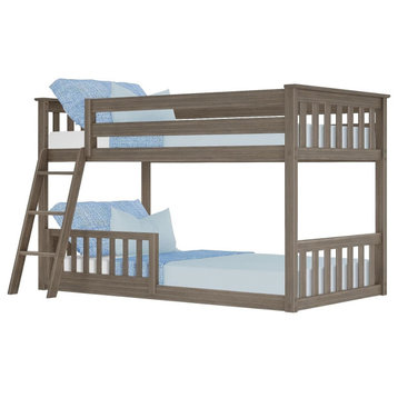 Modern Twin over Twin Bunk Bed, Slatted Headboard With Ladder & Guard Rail, Clay