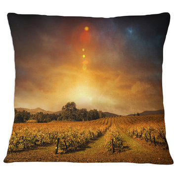Yellow Autumn Vineyard Sunset Landscape Printed Throw Pillow, 18"x18"