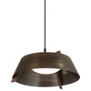 Casia 18" LED Pendant, Distressed Brass, Dark Stained Walnut, 2700k