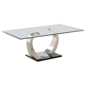 Benzara BM219590 Floating Glass Top Coffee Table, Metal Support, Clear/Silver