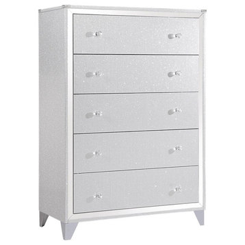 Pemberly Row 5 Drawer Modern Wood Rectangular Chest in Silver