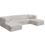 Meridian Furniture - Coco Velvet Upholstered 3pc. Sectional, White - Make room for the whole gang when you add this Coco velvet three-piece sectional to your living room, den or family room. This beautiful sectional features soft white crushed velvet upholstery covering every surface for a look that's sumptuously affluent and elegant. Deep button tufting on the front, sides and back of this sectional sofa give it an upscale look while adding to its resilient form. Deep seats and a generous size make this sectional extra inviting for binge watching TV or taking long, restful naps.