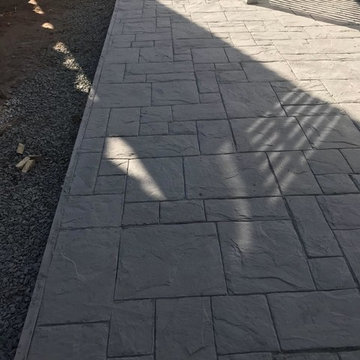 Patio and stone wall