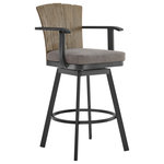 Armen Living - Hazel Outdoor Patio Swivel Bar Stool, Aluminum Teak Wood/Charcoal Cushion - Introducing the Hazel Outdoor Patio Swivel Bar or Counter Stool  an exquisite fusion of contemporary design and natural beauty meticulously crafted to elevate your outdoor entertaining space. This versatile stool seamlessly combines the sleek appeal of aluminum with the timeless elegance of teak wood accents and plush cushions, creating a sophisticated and enduring piece of outdoor furniture. Crafted with precision, the Hazel Outdoor Patio Swivel Stool boasts a sturdy aluminum frame, ensuring both durability and a modern aesthetic that effortlessly complements your outdoor setting. Available in both 26-inch and 30-inch heights, this stool caters to both bar and counter heights, providing flexibility to suit your specific needs. The water-resistant and UV-resistant features of the Hazel Stool make it a resilient choice for your outdoor space. The solution-dyed acrylic fabric ensures vibrant colors and resistance to fading, offering lasting beauty in the face of changing weather conditions. Whether under the sun's warmth or facing unexpected rain, this stool stands as a steadfast and stylish seating solution for your patio or outdoor bar area. The teak wood accents introduce a touch of natural warmth and sophistication to the design, creating a harmonious contrast with the sleek aluminum frame. Paired with hook and loop removable cushions, the Hazel Swivel Stool invites you to relax in both style and comfort, providing an inviting seating option for outdoor gatherings. Whether you're enjoying a refreshing drink at the bar or a casual meal at the counter, the swivel feature of the Hazel Stool enhances mobility and social interaction, ensuring you can effortlessly engage with your surroundings. Elevate your outdoor entertaining experience with the Hazel Outdoor Patio Swivel Bar or Counter Stool in Aluminum. Its distinctive design not only enriches your patio but also provides a durable and stylish addition to your outdoor furniture ensemble.