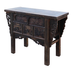 Chinese Vintage 4 Drawers Raw Rustic Brown Side Table Cabinet - Side Tables And End Tables