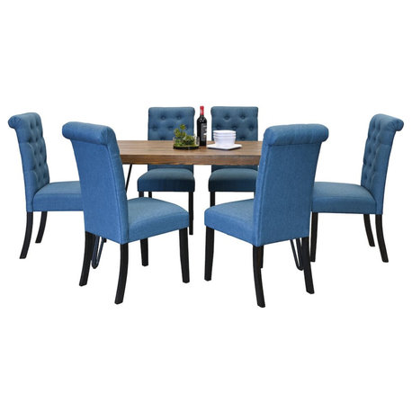 Ashford 7-Pc Dining Set, Hairpin Dining Table with 6 Chairs, Blue