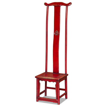 Distressed Elmwood Chinese Ming Tall Chair, Red