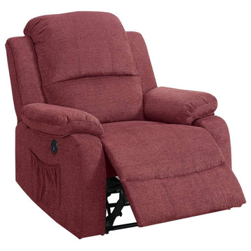 Benzara BM232060 39" Fabric Power Recliner With USB Port, Red