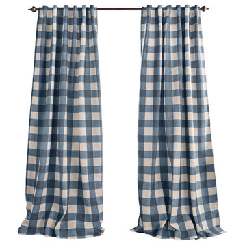 Grainger Buffalo Check Blackout Window Curtain, Indigo, 52"x84"