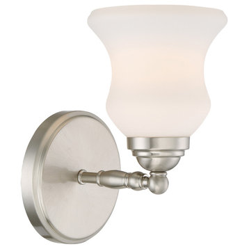 Faina 1-Light Wall Sconce, Brushed Nickel With Frosted Glass Shade E27 A 100W