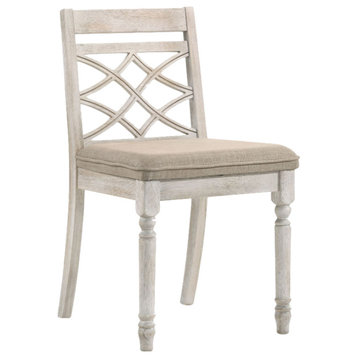 Cillin Fabric Upholstered Side Chair, Antique White, Set of 2