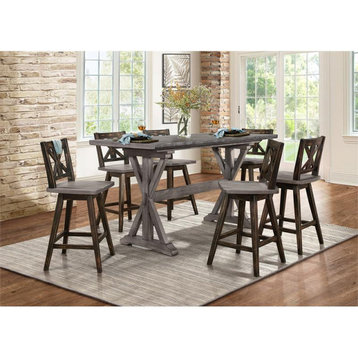 Pemberly Row 23.5" Traditional Wood Swivel Dining Stool in Black (Set of 2)