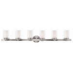 Livex Lighting - Livex Lighting 15456-91 Manhattan - 6 Light Bath Vanity in Manhattan Style - 47. - Manhattan 6 Light Ba Brushed Nickel ClearUL: Suitable for damp locations Energy Star Qualified: n/a ADA Certified: n/a  *Number of Lights: 6-*Wattage:60w Candelabra Base bulb(s) *Bulb Included:No *Bulb Type:Candelabra Base *Finish Type:Brushed Nickel