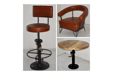 Industrial Leather Chairs and Bar Chair