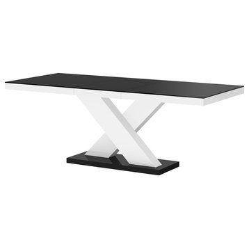 XENA Dining Set, Black/White Table/White Chairs