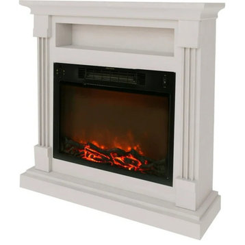 Traditional TV Stand, Tall Design With Crown Molded Top and Fireplace, White