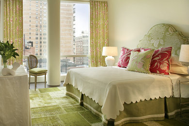 Inspiration for a mid-sized timeless concrete floor bedroom remodel in New York with beige walls and no fireplace