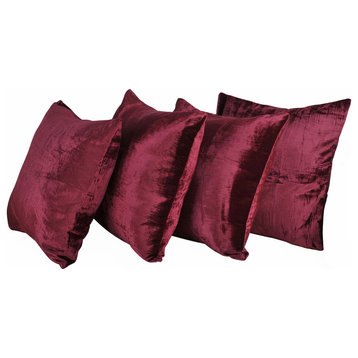 Flannel Velvet (Velvet Rayon) Pillow Cover 4 Piece Set, Burgundy