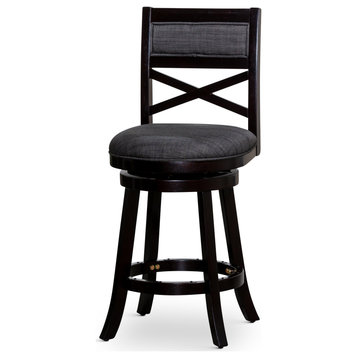 DTY Indoor Living Meeker X Back Swivel Stool, 24" Counter Stool, Espresso, Charcoal Fabric