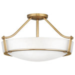 Hinkley - Hinkley Hathaway 3221Hb Large Semi-Flush Mount, Heritage Brass - Hathaway's striking design features a bold shade held, place by three intersecting, floating arms with unique forged uprights and ring detail for a modern style. Available, Heritage Brass with etched glass, Olde Bronze with etched glass, Olde Bronze with etched amber glass and Antique Nickel with etched glass.