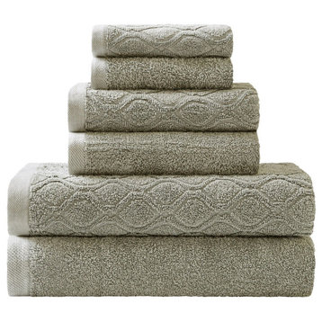 6 Piece Jacquard Cotton Washable Towel Set, Sage
