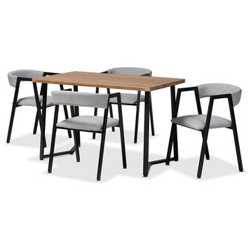 5 Pieces Dining Set, Rectangular Table and Cushioned Chairs With Curved Back