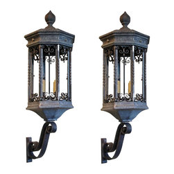 Pair of American Galvanized Metal and Iron Exterior Bracket Lanterns - Lighting
