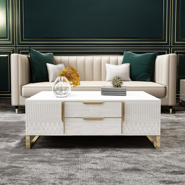 $595.99 Aro White Coffee Table with Storage Rectangular Coffee Table with Drawer