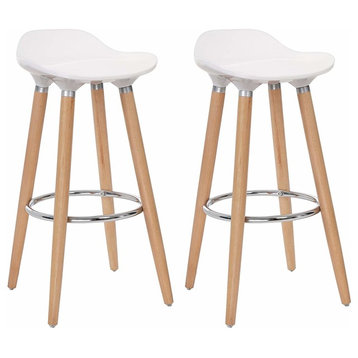 Set of 2 Barstools Modern Counter Height Bistro Pub Side Chairs Wooden Legs