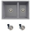 27"x18" Gray Double Bowl 60/40 Dual Mount Composite Granite Kitchen Sink