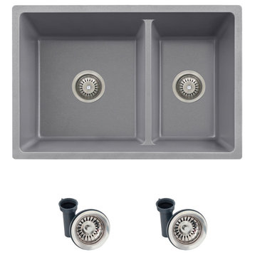 27"x18" Gray Double Bowl 60/40 Dual Mount Composite Granite Kitchen Sink
