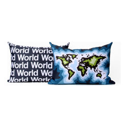 World map pillow, blue - Decorative Pillows