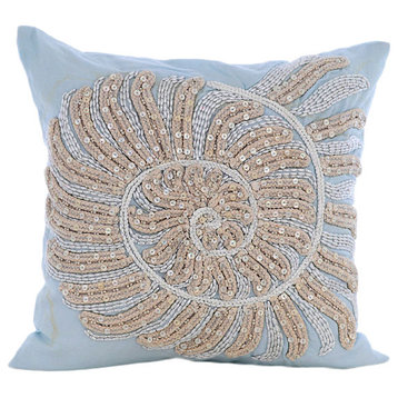 Blue Beaded & Jute Sea Creatures 16x16 Cotton Linen Pillow Covers, Swirl Twirl