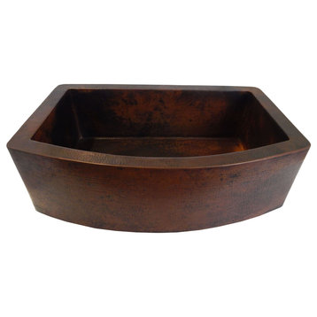 Rounded Apron Front Farmhouse Kitchen Single Bowl Mexican Hammared Copper Sink