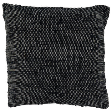 Throw Pillow Cover With Chindi Design, 22"x22", Black