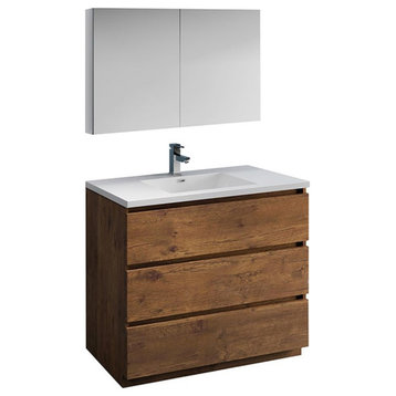 Fresca Lazzaro 42" Modern Wood Bathroom Vanity with Medicine Cabinet in Brown
