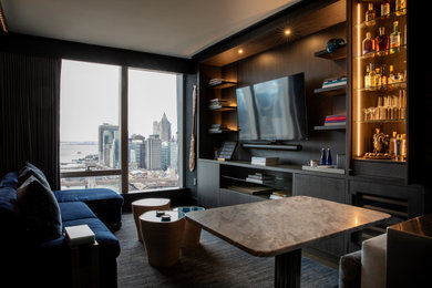 Example of a trendy living room design in New York