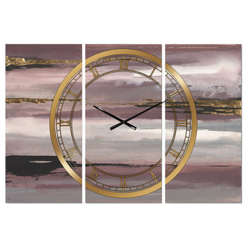 Purple Glam Storm Ii Glam 3 Panels Metal Clock