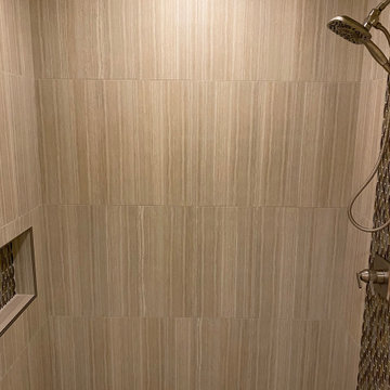 MASTER BATHROOM - Tub-To-Shower 12" x 24" Gray Porcelain Tile Vertically Aligned
