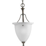 Progress Lighting - 1-Light Inverted Pendant, Antique Bronze - The Madison collection features etched glass with transitional elements. Simplified vintage style. One-light inverted pendant .