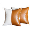 Set of 2 Bichrome Pearl White and Rustic Brown Faux Leather Pillow Covers