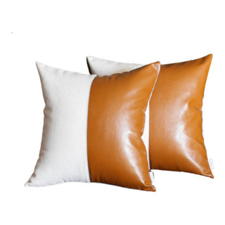 Decorative Vegan Faux Leather Throw Pillows Set of 2 - 17x17 - Brown