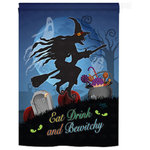 Breeze Decor - Halloween Bewitchy 2-Sided Vertical Impression House Flag - Size: 28 Inches By 40 Inches - With A 4"Pole Sleeve. All Weather Resistant Pro Guard Polyester Soft to the Touch Material. Designed to Hang Vertically. Double Sided - Reads Correctly on Both Sides. Original Artwork Licensed by Breeze Decor. Eco Friendly Procedures. Proudly Produced in the United States of America. Pole Not Included.