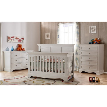Pemberly Row Forever Modern Wood Crib in Vintage White Finish
